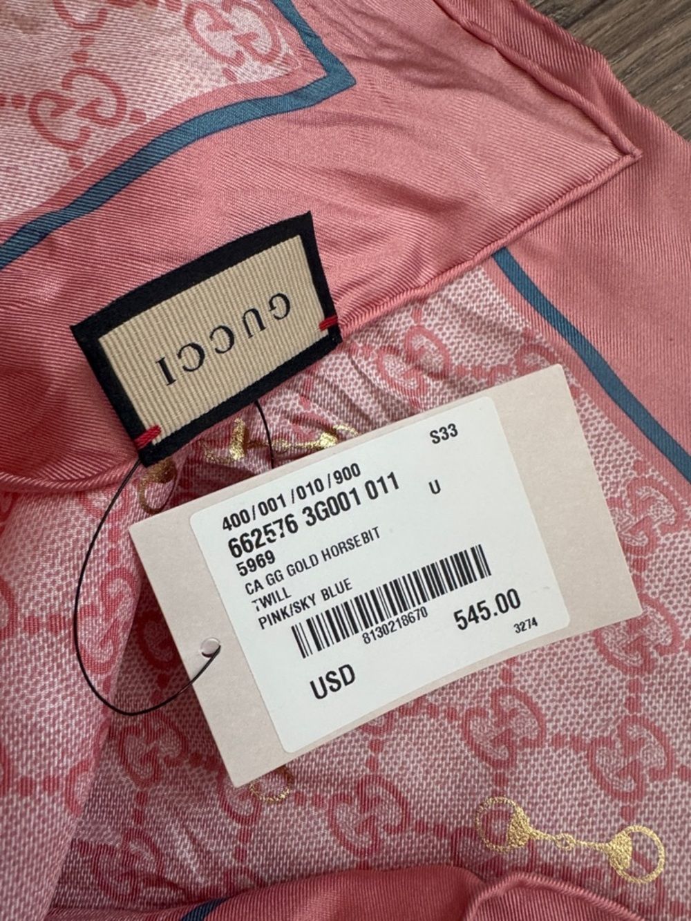 Gucci Pink & blue Silk Logo Scarf - Picture 5 of 7
